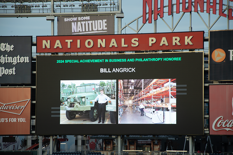 Nationals Park jumbo tron displaying an image of the 2024 Honoree of the Year