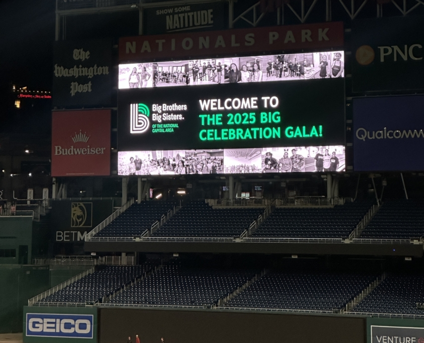 big celebration banner on jumbotron