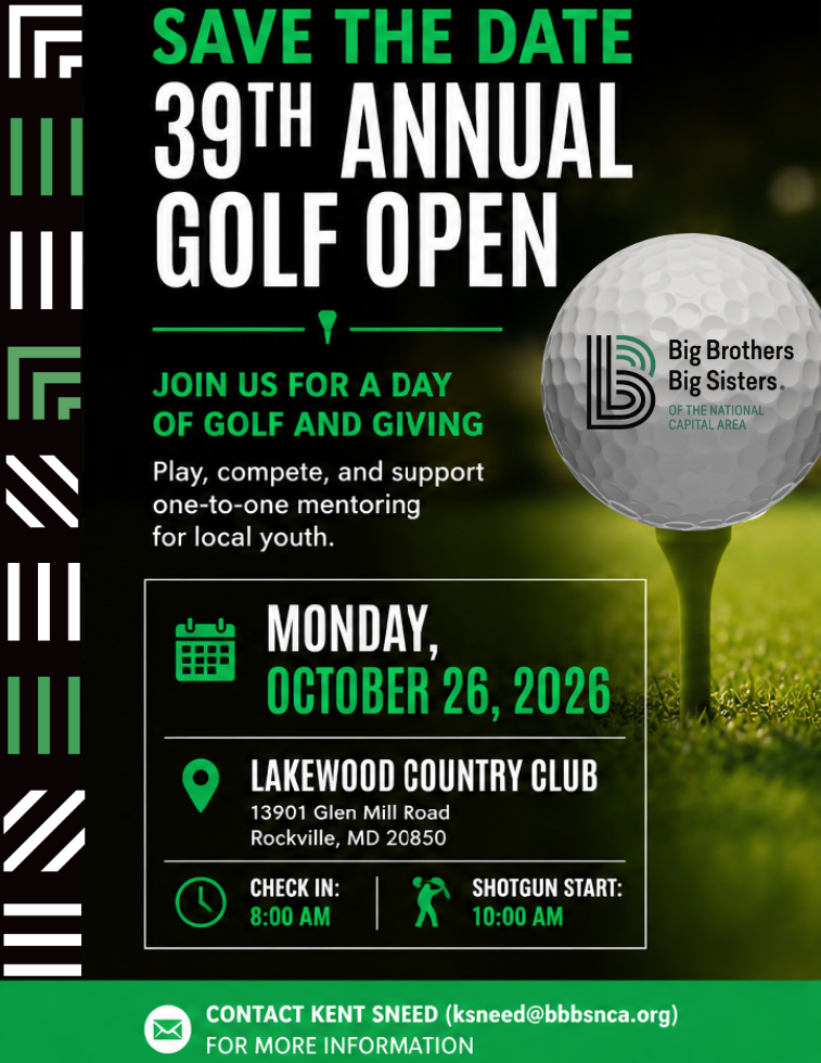 A Save the Date flier for Big Brothers Big Sisters of the National Capital Area 39th Annual Golf Open 