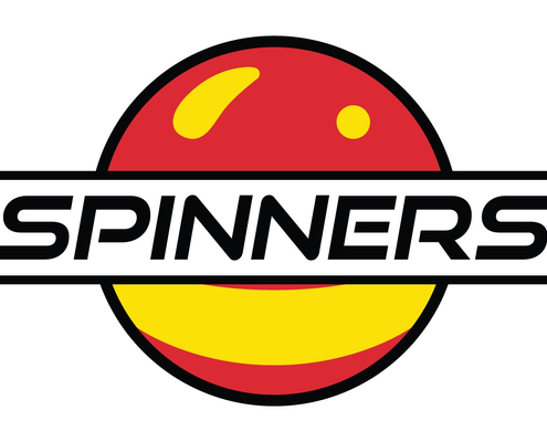 red and yellow ball with spinners logo